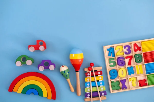 Giocattoli Legno Bambini Negozio Giocattoli Piatto Ricevuto Materiale Montessori Concetto — Foto Stock