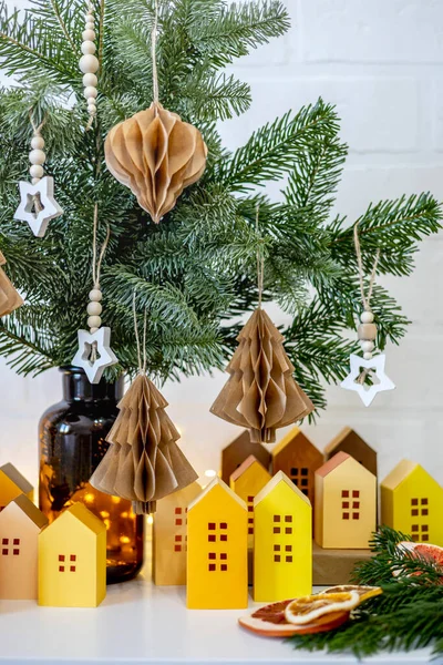 Nordic Decor Voor Een Kerstboom Tak Geen Afval Vakantie Concept — Stockfoto