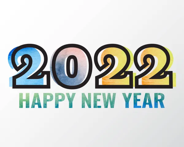 2022 Šťastný Nový Rok Čísla Akvarel Styl Lineární Vektorová Čísla — Stockový vektor