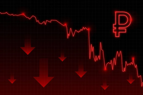 Russo Rosso Rublo Crisi Caduta Dell Economia Illustrazione Vettoriale — Vettoriale Stock
