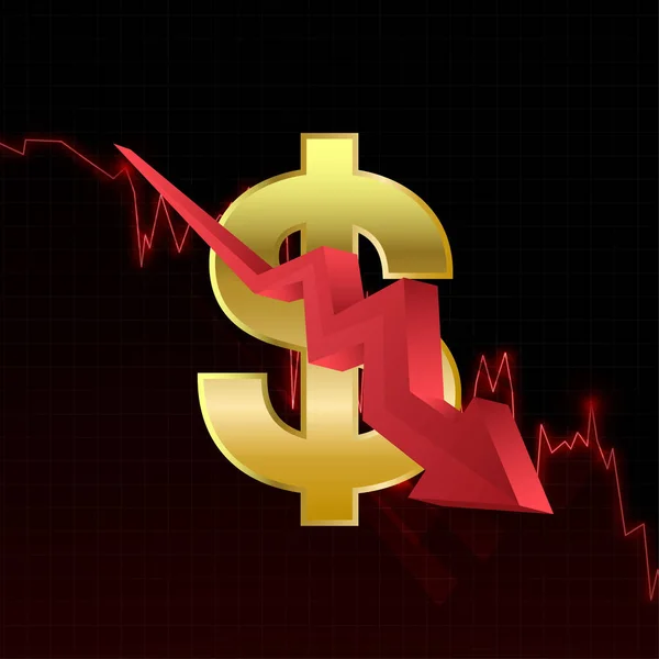 Dollar Red Downfall Crisis Economy Vector Illustration — ストックベクタ