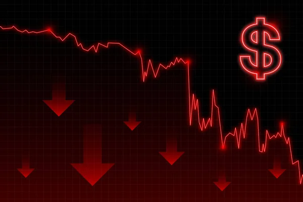 経済の米ドルの赤の下落危機 ベクターイラスト — ストックベクタ