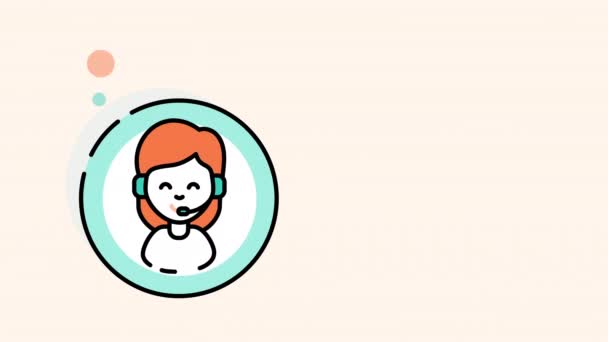 4k video di cartone animato donna avatar con auricolare. — Video Stock