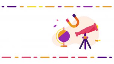Beyaz zemin üzerinde karikatür mıknatısı, dünya, teleskop 4k video.