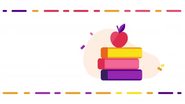 4k video av tecknade böcker stack och äpple på vit bakgrund. — Stockvideo