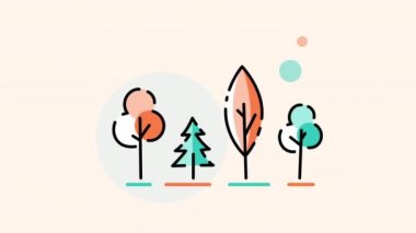 Beyaz arkaplanda karikatür ağaçlarının 4k videosu.