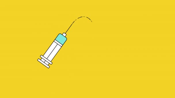 4k video of syringe icon on yellow background. — Stock Video