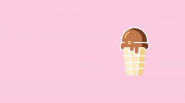Pembe arka planda waffle külahında çikolatalı dondurmanın 4k videosu..