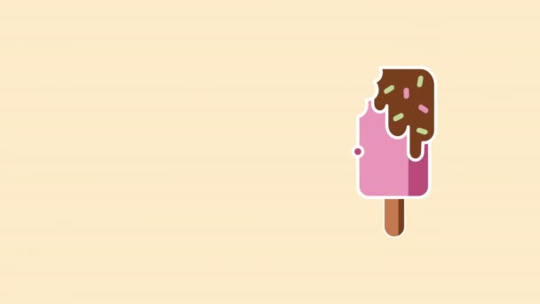 Vidéo 4k de crème glacée au chocolat dessin animé sur un bâton. — Video