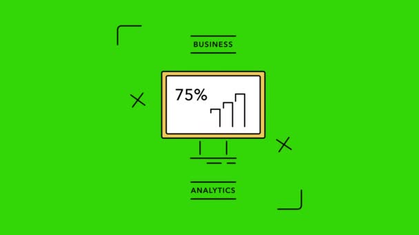 4k видео иконки бизнес аналитики на зеленом фоне. — стоковое видео