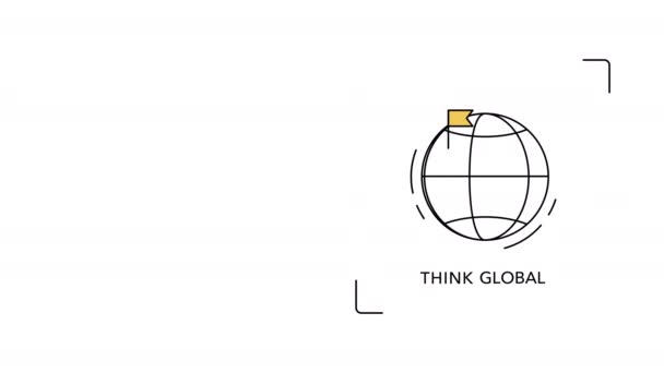 4k video de dibujos animados pensamiento icono global sobre fondo blanco. — Vídeo de stock