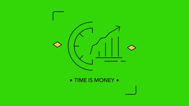 4k-Video der Zeit ist Geld auf grünem Hintergrund. — Stockvideo