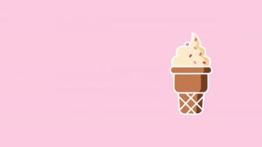 Pembe arka planda waffle külahında karikatür dondurma videosu..