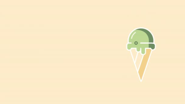 4k video van cartoon groen ijs in een wafel kegel op een bleke achtergrond. — Stockvideo