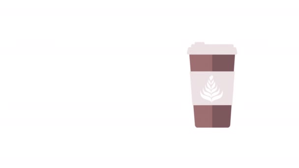 4k video av tecknade papper takeaway cup på vit bakgrund. — Stockvideo