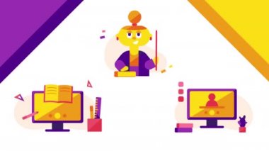 Çizgi film bilgisayarları ve öğretmeninin 4k videosu.