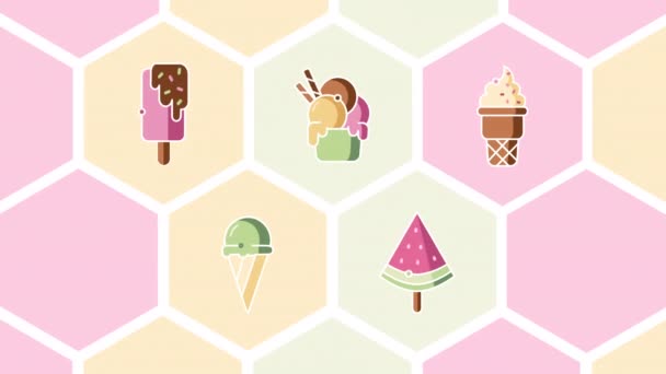 4k video of set of ice creams in flat style. — Stock Video