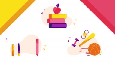 Çizgi film okul personeli simgelerinin 4k videosu.