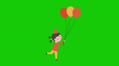 Üç balon ipini tutan küçük kızın 4k videosu..
