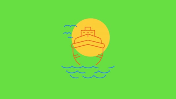 4k vídeo of cartoon ship sketch on green background. — Vídeo de Stock