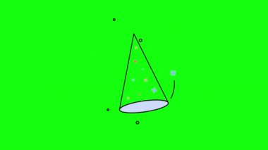 Yeşil arka planda doğum günü şapkası karalamalarının 4k videosu.