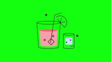 Yeşil arka planda iki içkinin 4k videosu.