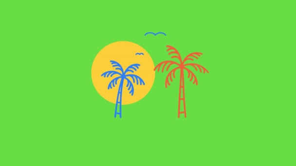 4k video of cartoon two palm trees design. — Stock Video