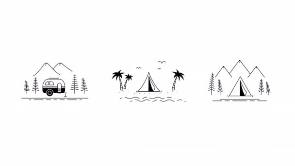 4k video of different camping sets in doodle style.