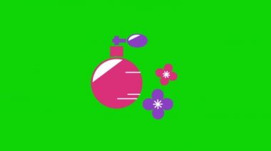 Yeşil arka planda, karikatür parfüm şişesinin 4k videosu.