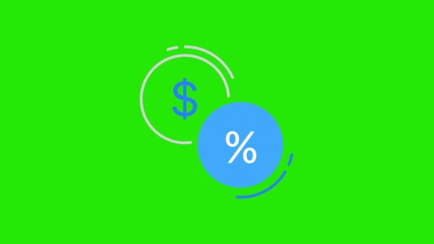 4k video di cartoni animati dollaro e per cento segno su sfondo verde. — Video Stock