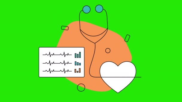 4k video karikatury stetoskop a lékařské ikony. — Stock video