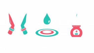 Beyaz arkaplanda çizgi film yoga simgelerinin 4k videosu.