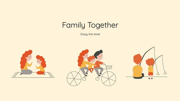 Vector illustration of cartoon family members spending time together.