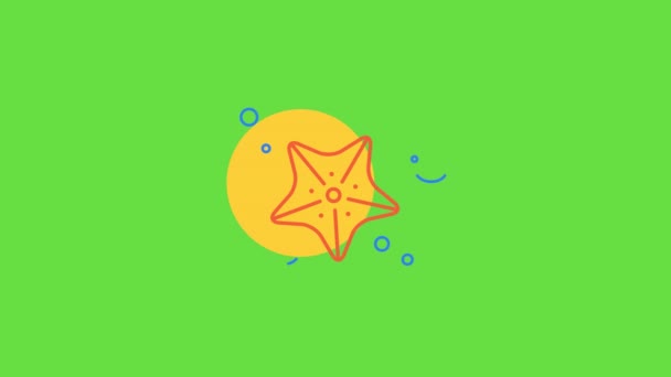 4k video of cartoon red starfish on green background. — Stock video