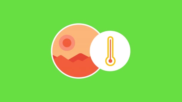 4k video van cartoon woestijn pictogram met thermometer. — Stockvideo