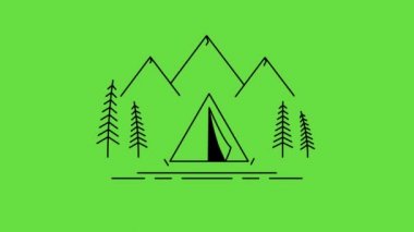 4k video of cartoon camping tent on green background.
