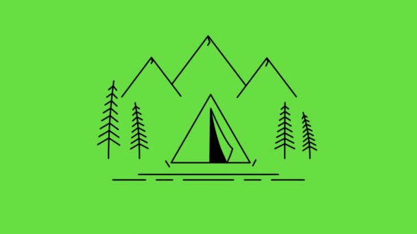 4k video of cartoon camping tent on green background. — Stock Video