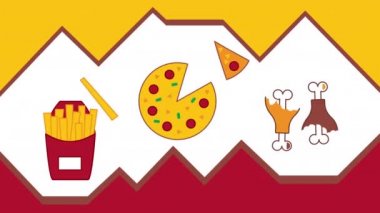 4k video of cartoon fast food menu.
