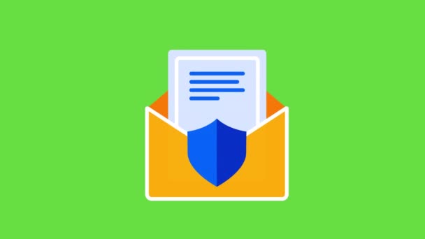 4k video of protected envelope flat design on green background. — Video