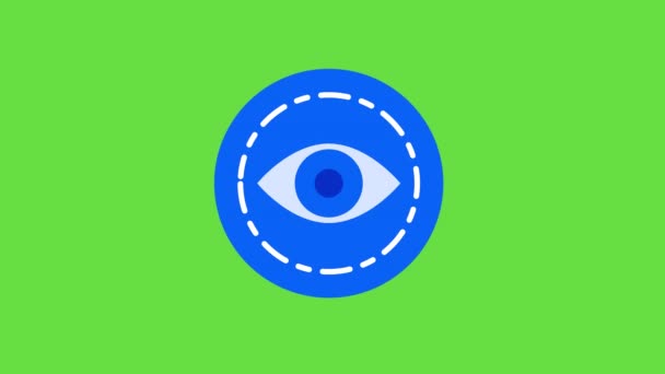 4k vídeo of cartoon blue eye watching on green background. — Vídeo de Stock