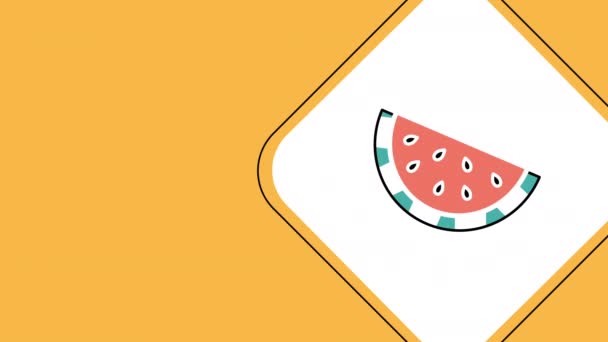4k Video von Cartoon-Wassermelone auf orangefarbenem Hintergrund. — Stockvideo