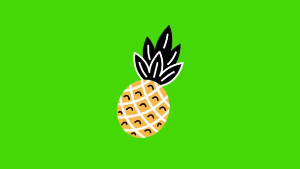 4k video av tecknad ananas på grön bakgrund. — Stockvideo