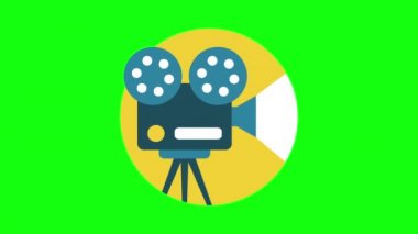Yeşil zemin üzerinde çizgi film kamerasının 4k videosu.