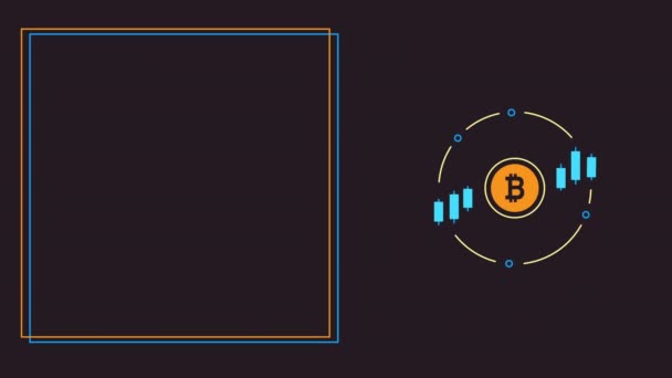 4k video van cartoon cryptogeld pictogram op zwarte achtergrond. — Stockvideo