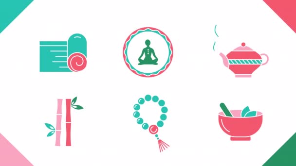 4k vídeo de desenhos animados ícones de ioga no fundo branco. — Vídeo de Stock