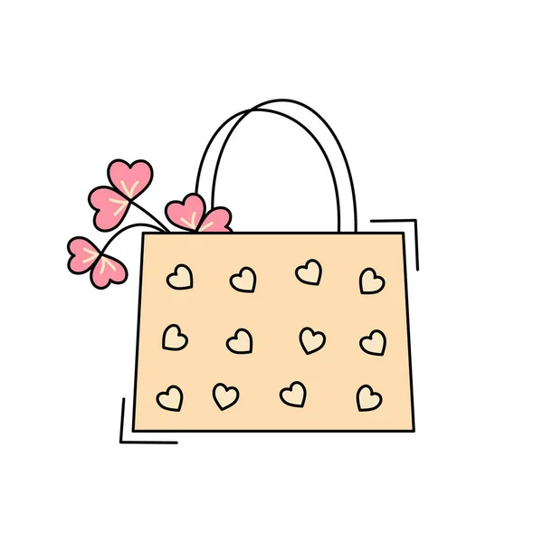 Illustration vectorielle du sac avec des coeurs en style plat. — Image vectorielle