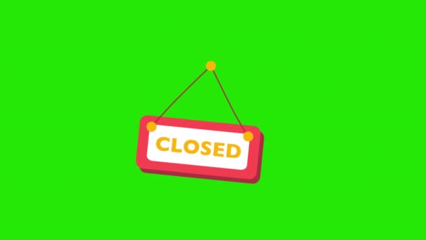 4k vídeo of cartoon signboard closed for shop on green background. — Vídeo de Stock