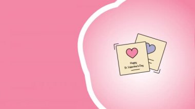 Pembe arka planda Aziz Sevgililer Günü tebrik kartlarının 4k videosu.