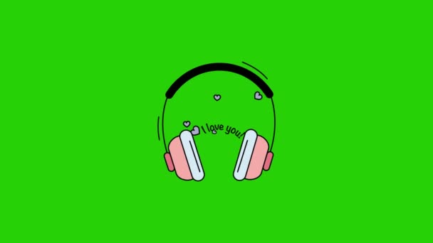 4k video de diseño de auriculares de dibujos animados sobre fondo verde. — Vídeos de Stock