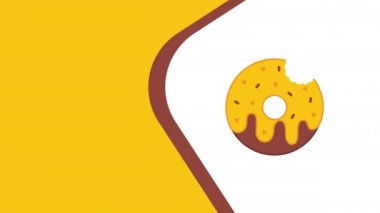Beyaz ve sarı arka planda çizgi film donutunun 4k videosu.